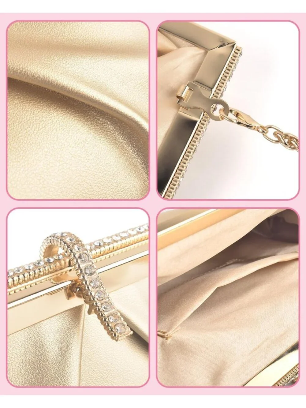 👜 Women's Gold PU Leather Formal Evening Bags Shoulder Party Cocktail Clutch